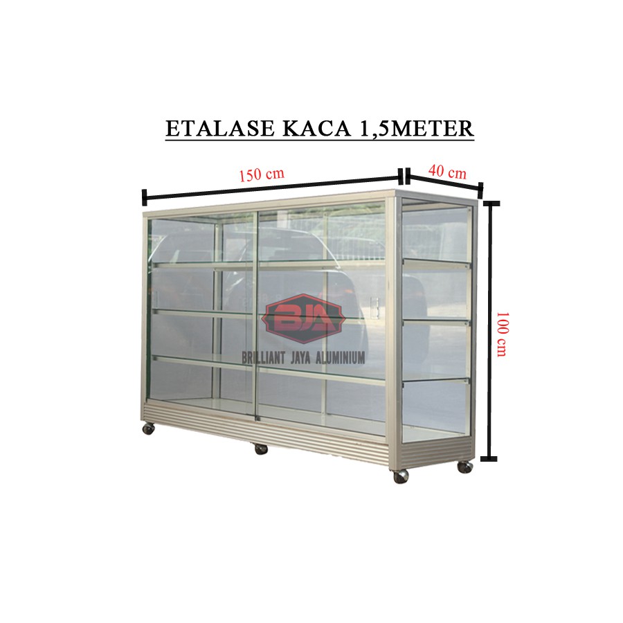 Etalase Kaca 1,5 Meter /  Bahan Tebal / Ukuran 1,5 Meter