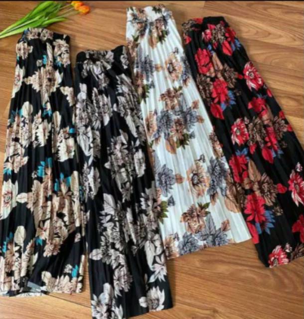 Rok Plisket Import Motif Bunga Tulip / Termurah