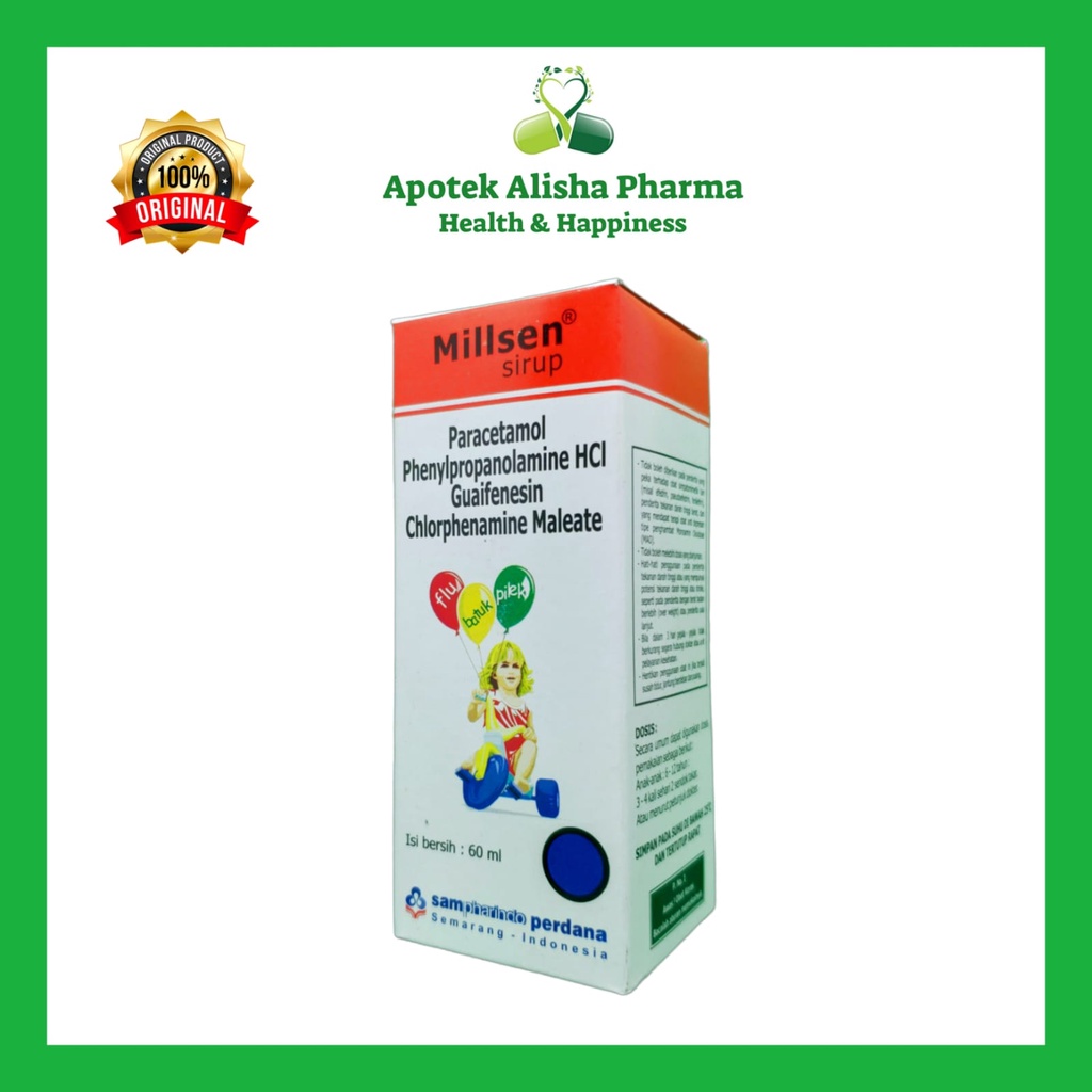 Millsen Sirup 60ml - Milsen Syrup Obat Flu/Pilek/Panas/Demam Anak