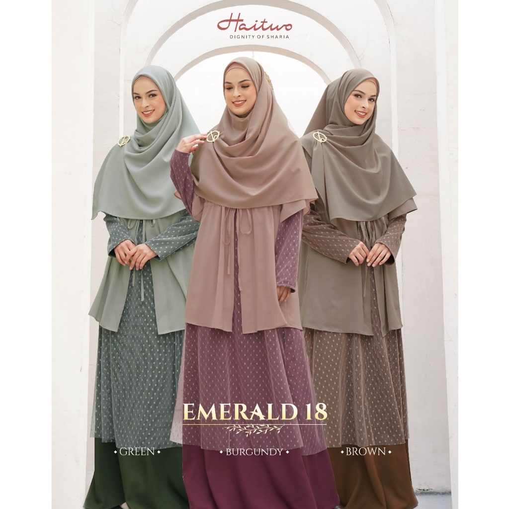 Haitwo Dress Emerald 18 Bahan Decant mix Tulle Gamis Kondangan Elegant Simpel by haitwo bisa COD