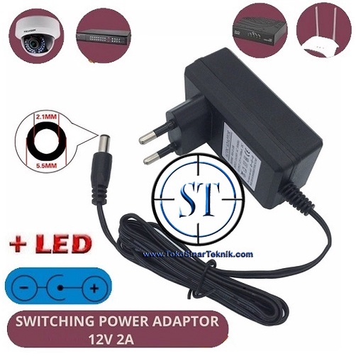 Adaptor Switching 2A 12VDC ( Arduino - CCTV- Toys - DVR - LED Strip ) Adapter Kotak Plus Kabel DC