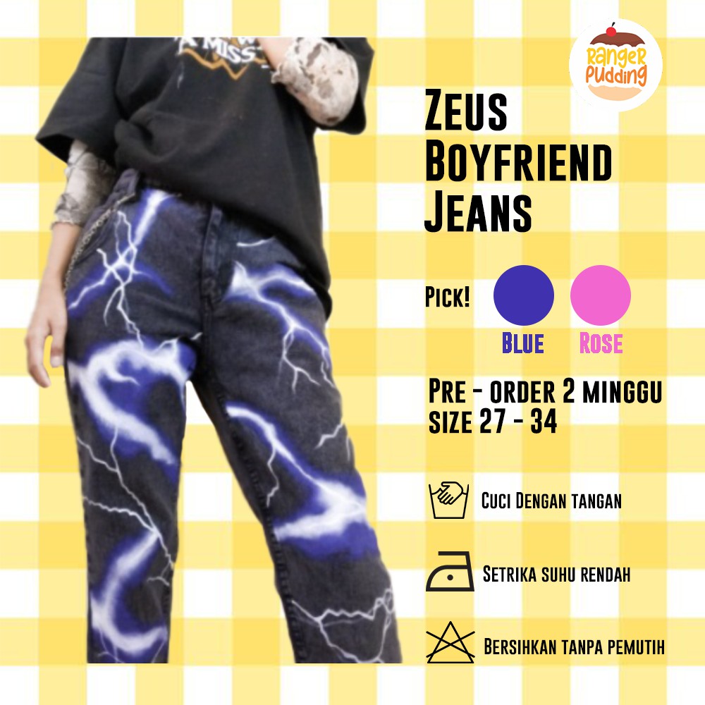 CELANA JEANS WANITA BOYFRIEND JEANS PAINTING MOTIF PETIR THUNDER FULL COLOR UNIK