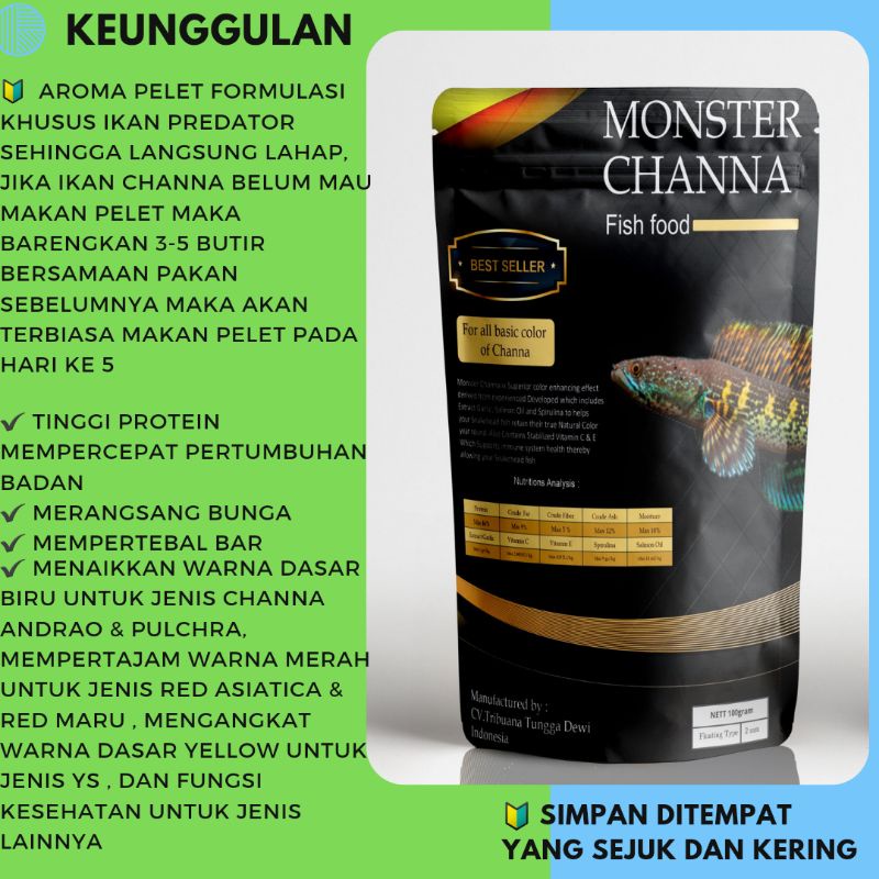 MONSTER CHANNA 100 gram Pelet Spesial untuk ikan Chana