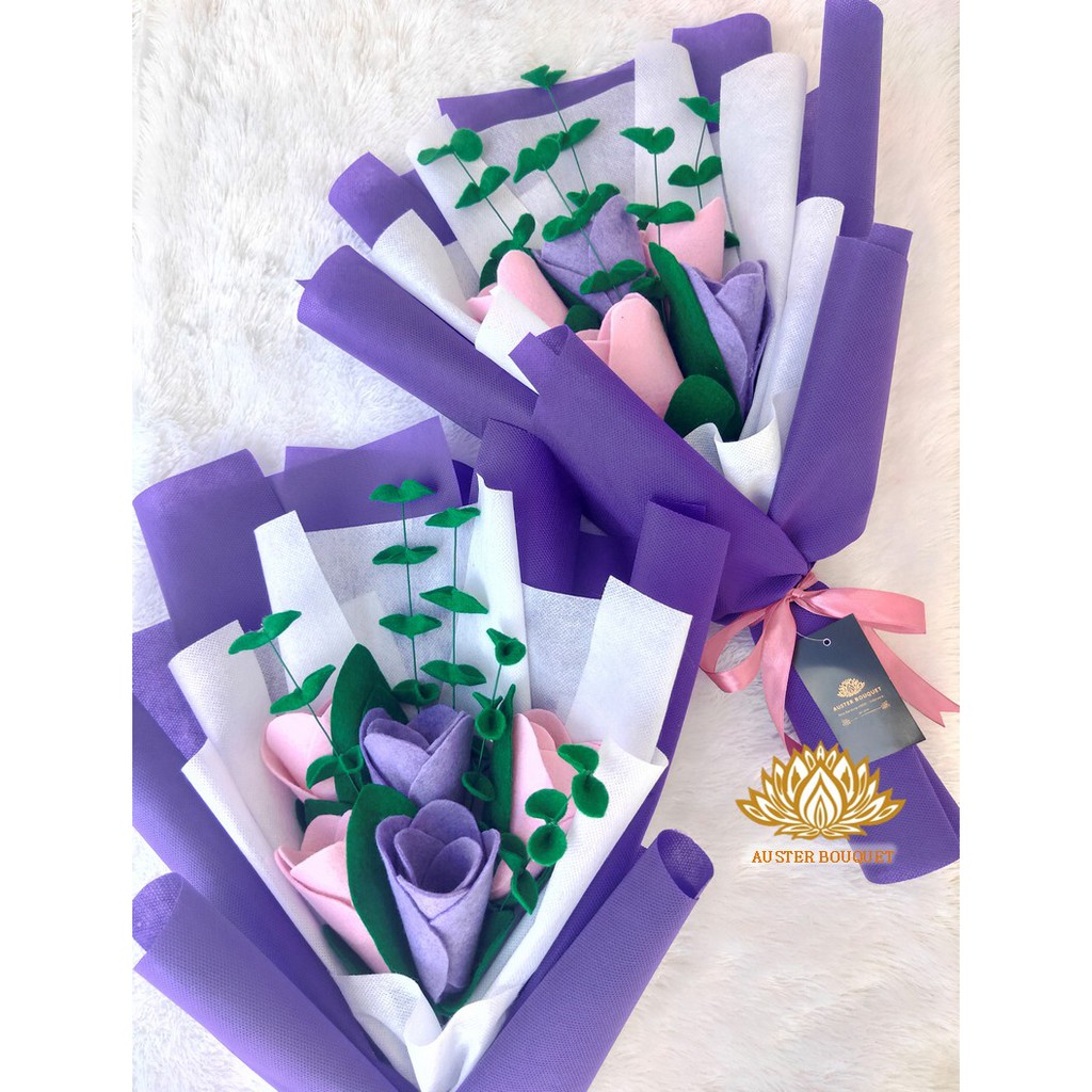 Hand Buket Bunga Flanel Tulip AB 080 Murah Cantik Auster Bouquet