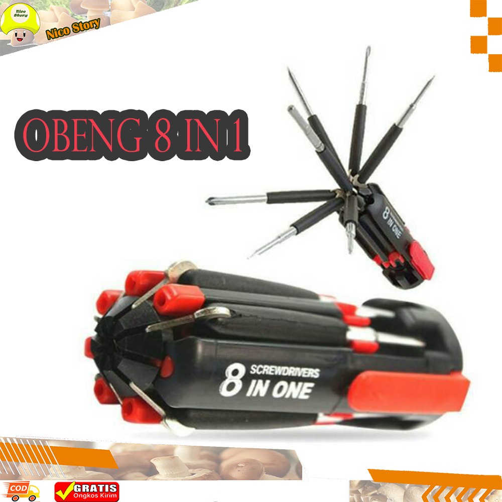 (NCS) COD Obeng 8in1 Senter Lampu LED Emergency Multifungsi Perkakas 8 in 1 Screwdrivers Travel
