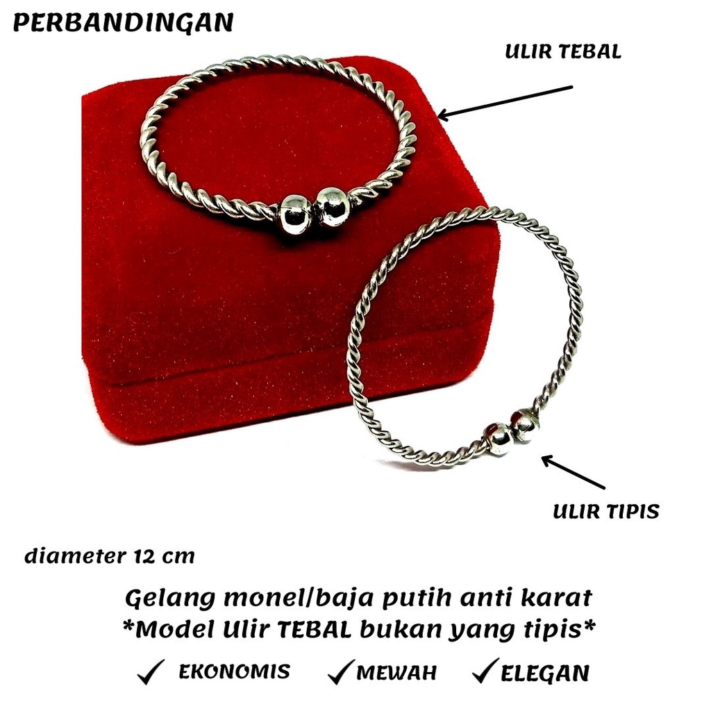 GELANG ANAK BAJA PUTIH MODEL ULIR TEBAL BUKAN ULIR TIPIS,GELANG MONEL,GELANG ANAK BAJA PUTIH DIAMETER 12 CM,GELANG KESEHATAN,DIJAMIN ANTI KARAT SELAMANYA