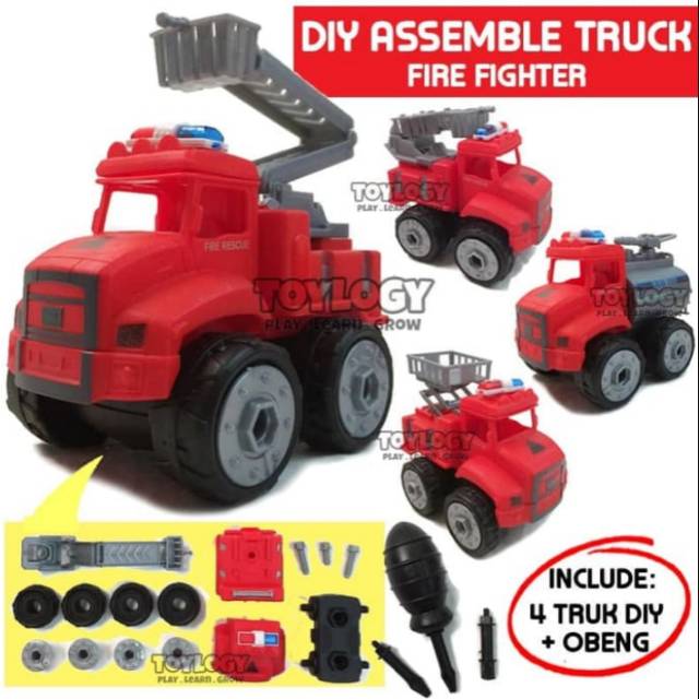 MAINAN ANAK DIY ASSEMBLE TRUCK CAR MOBIL RAKIT PEMADAM KEBAKARAN FIRE TRUCK