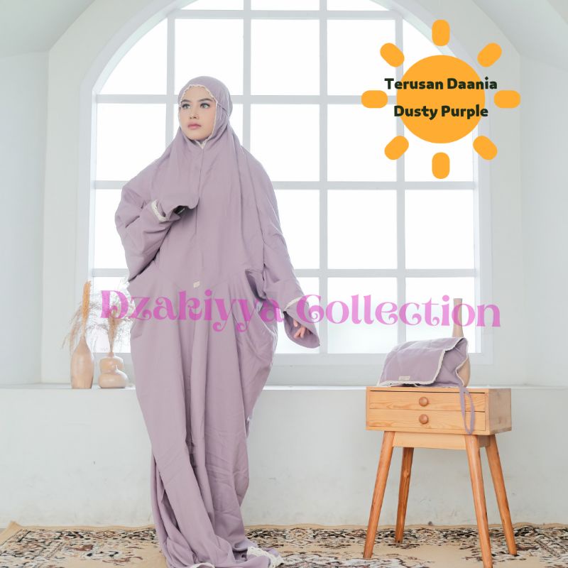 Dzakiyya - Mukena Terusan Dania  Tas Bisa Jadi Sajadah | Mukena Dewasa Renda | Simple dan Praktis
