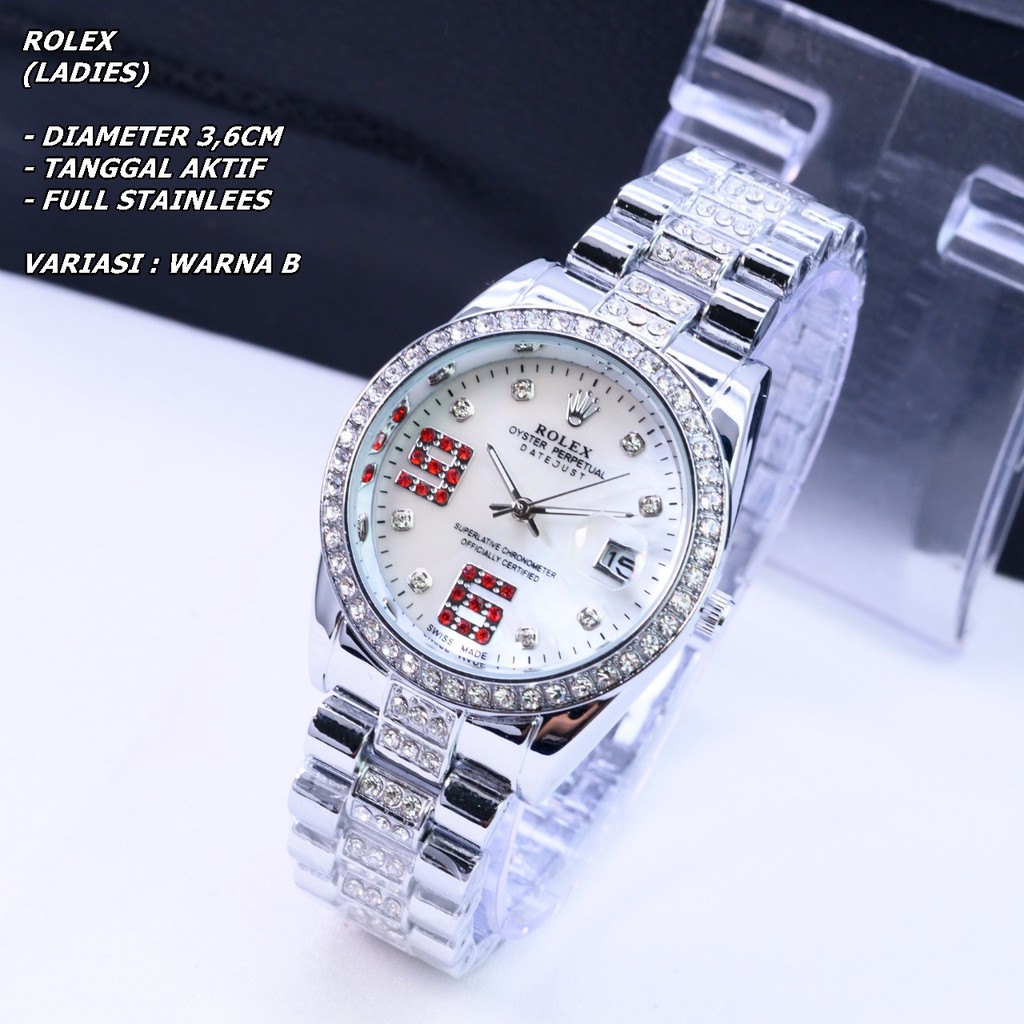 JAM TANGNA WANITA RANTAI BODY BULAT DIAMOND TANGGAL AKTIF