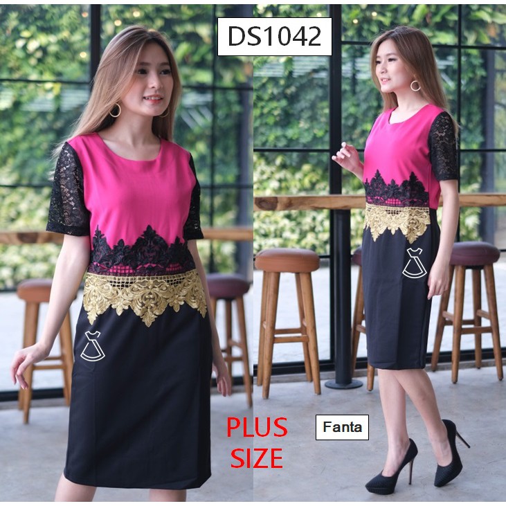 DS1042 - DRESS PESTA DRESS LACE MIDI DRESS SCUBA BRUKAT IMPORT BIGSIZE