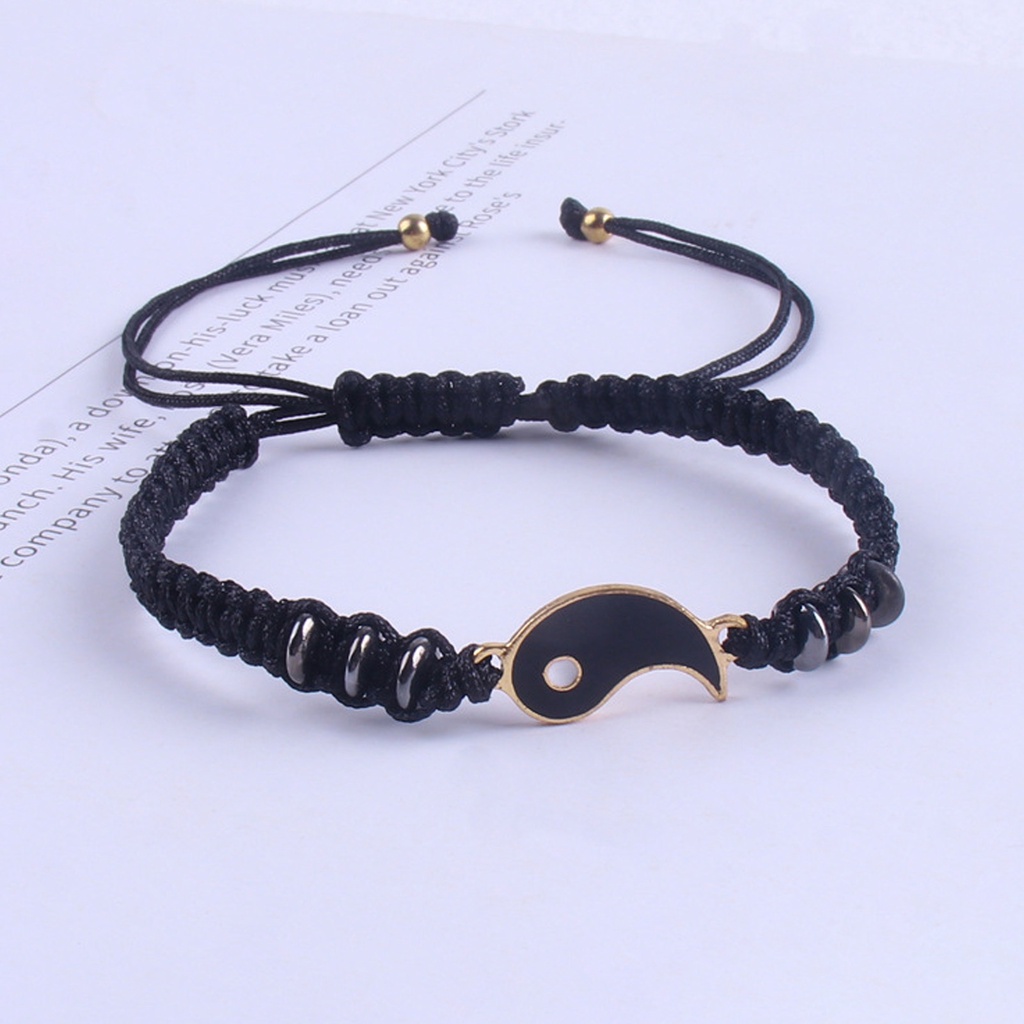 Hu Hu Hu Hu Hu Alat Bantu Pasang Kacamata♡ 2pcs Gelang Rajut Tangan Adjustable Desain Yin Yang 2 Hias Berlian Imitasi Untuk Pria / Wanita / Pasangan