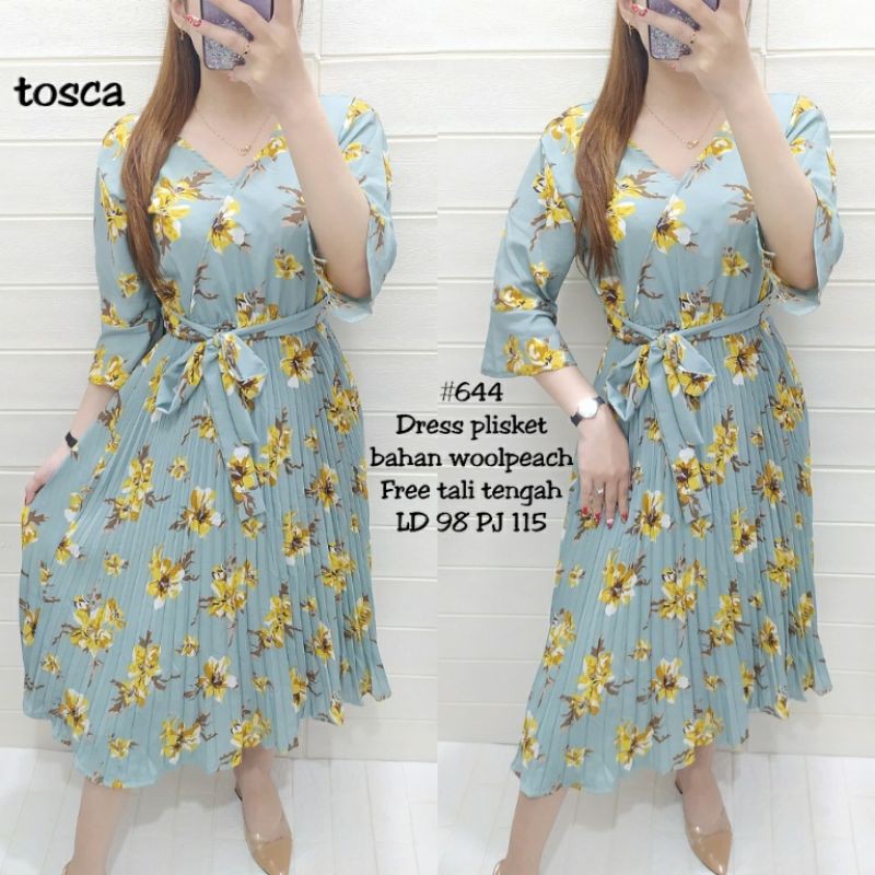 Dres prisket 644   Bahan woolpeach  Free tali tengah LD 98 PJ 115