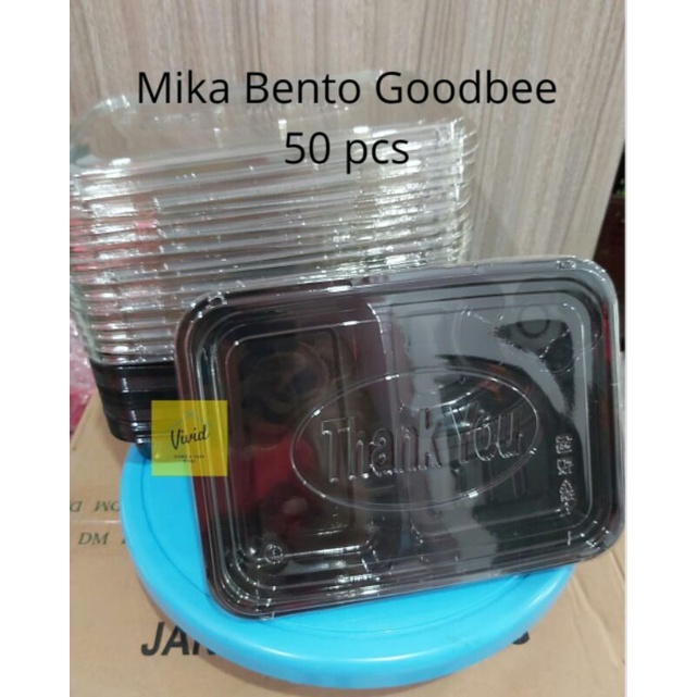 Kotak Mika Bento 4Sekat 50pcs - Kotak Bento Plastik - Motif Bunga - Merk Goodbee - Piring Kotak Nasi