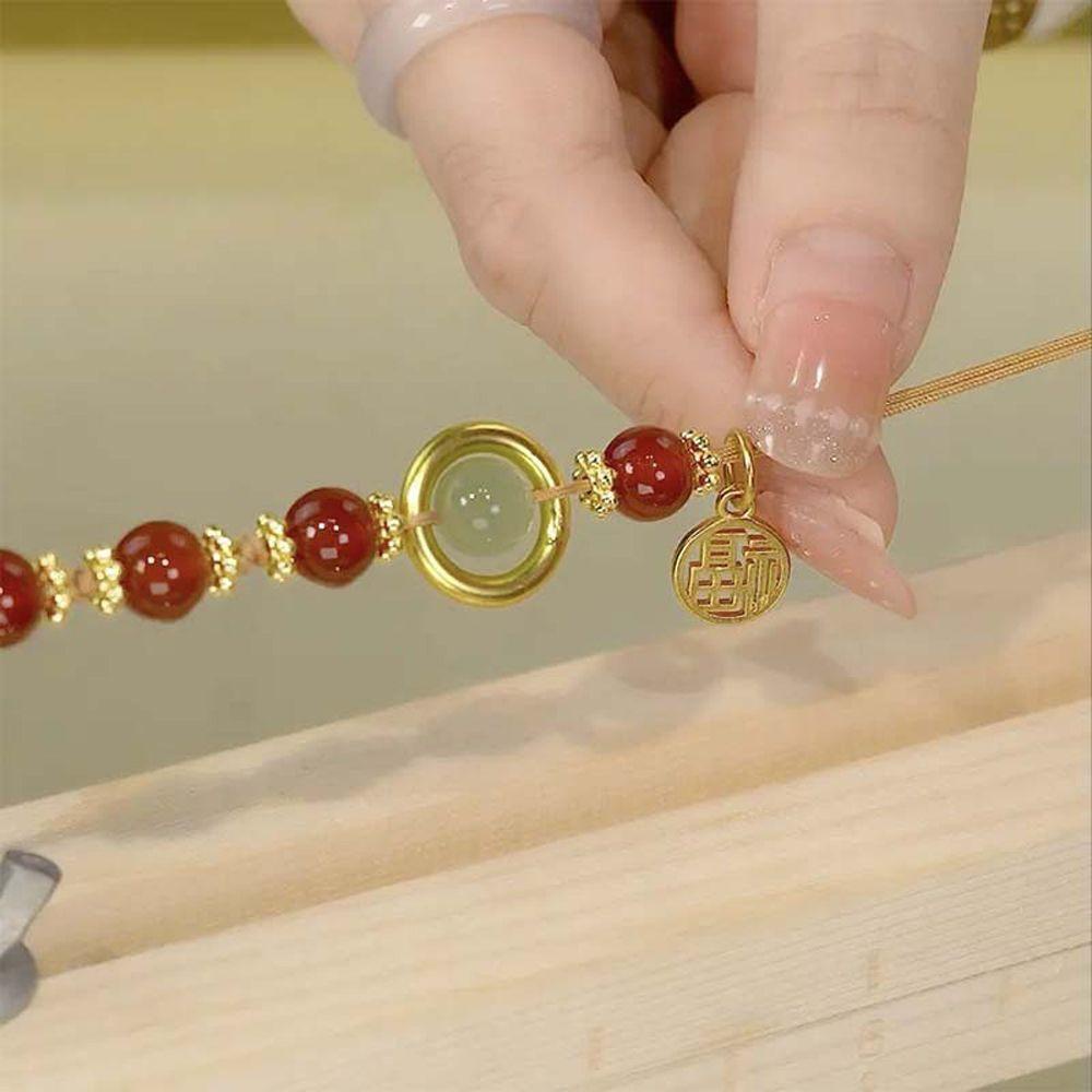 Gelang Giok Agate Merah Hijau Bentuk Kelinci Gaya China Korea Untuk Hadiah