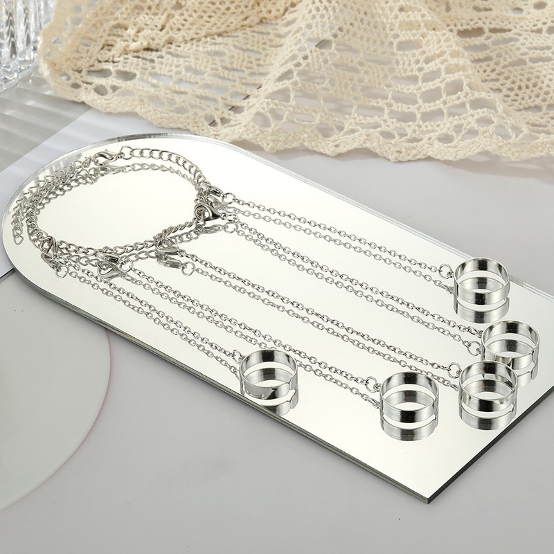 Cincin Jari Model Terbuka Desain Geometri Rumbai Warna Silver Bahan Logam Gaya Punk Untuk Pria Dan Wanita