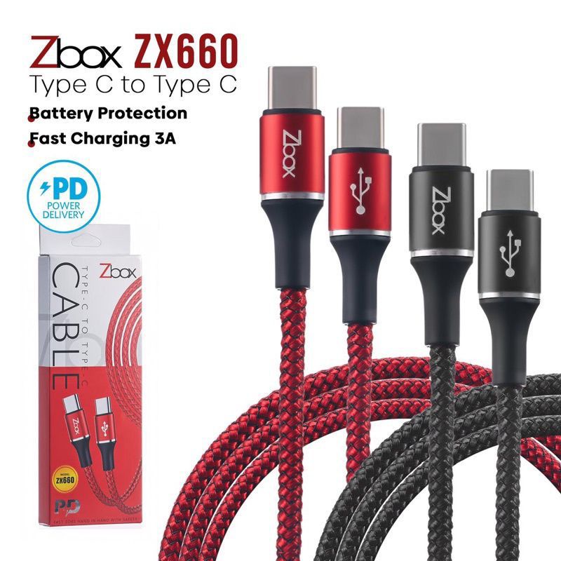 Kabel Data Zbox ZX660 Support Fast Charging 3.0A Type C to Type C Premium Quality by zbox.