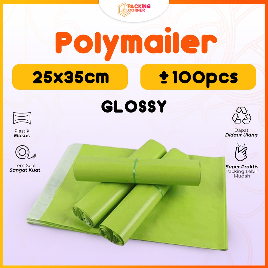 

Polymailer Warna Hijau Muda 25x35 isi 100 pcs Tebal Glossy MURAH