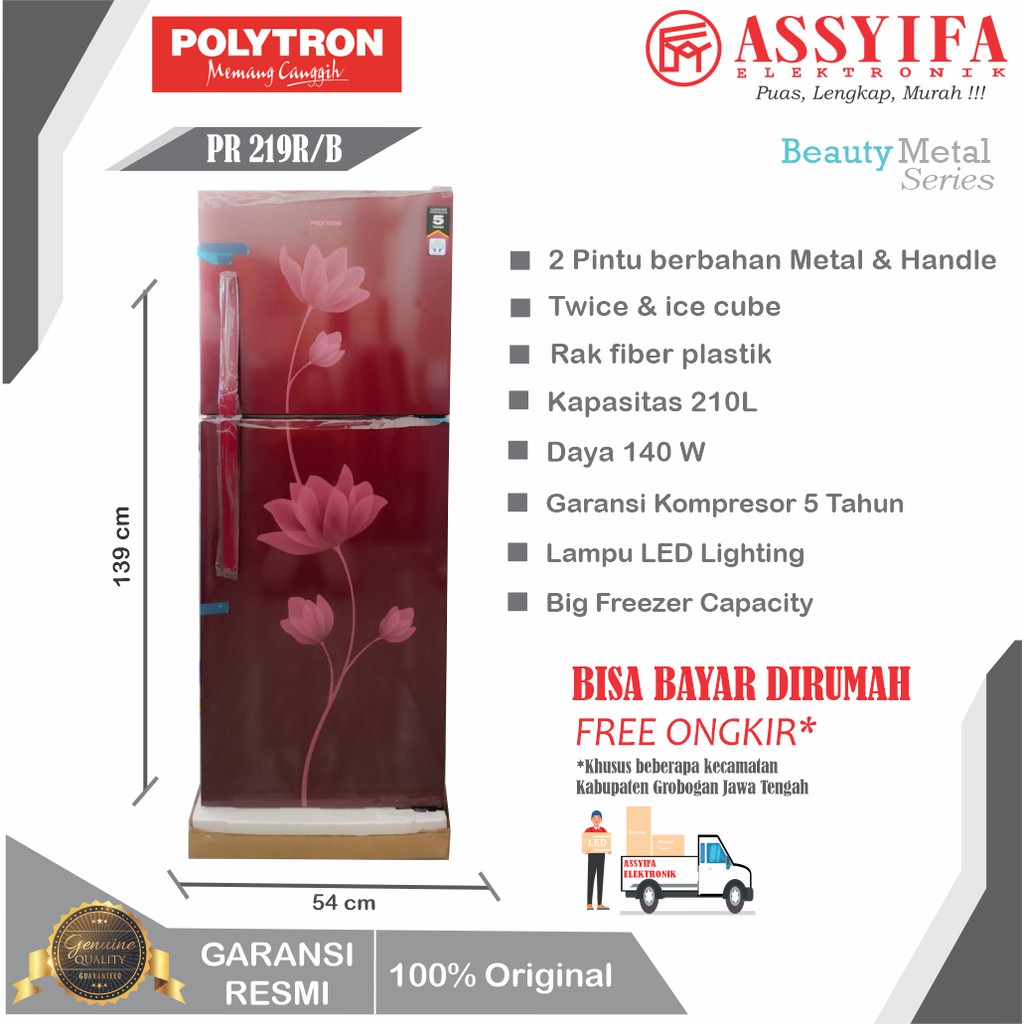 KULKAS POLYTRON 2 PINTU PRB219 METAL BEAUTY SERIES NEW GARANSI RESMI 100% ORI