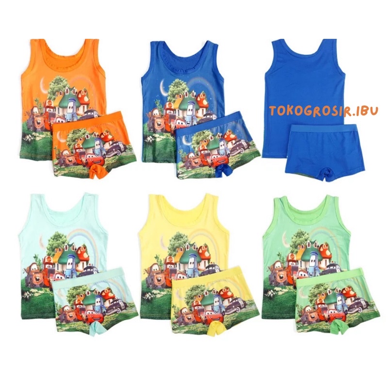 Setelan Singlet Anak Laki Laki Cowok Bayi dan Boxer Anak Cars Baju Anak Laki Kaos Dalam Anak Singlet