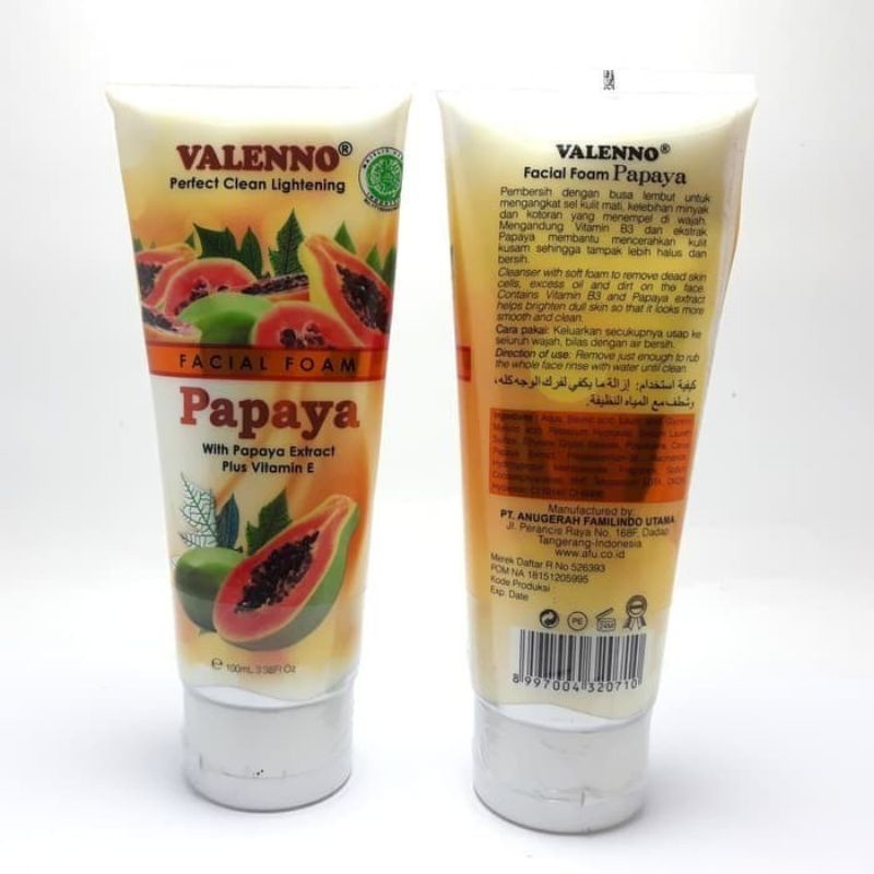 ORIGINAL VALENNO FACIAL FOAM PAPAYA 100 ML / VALENO SABUN CUCI MUKA VALENNO