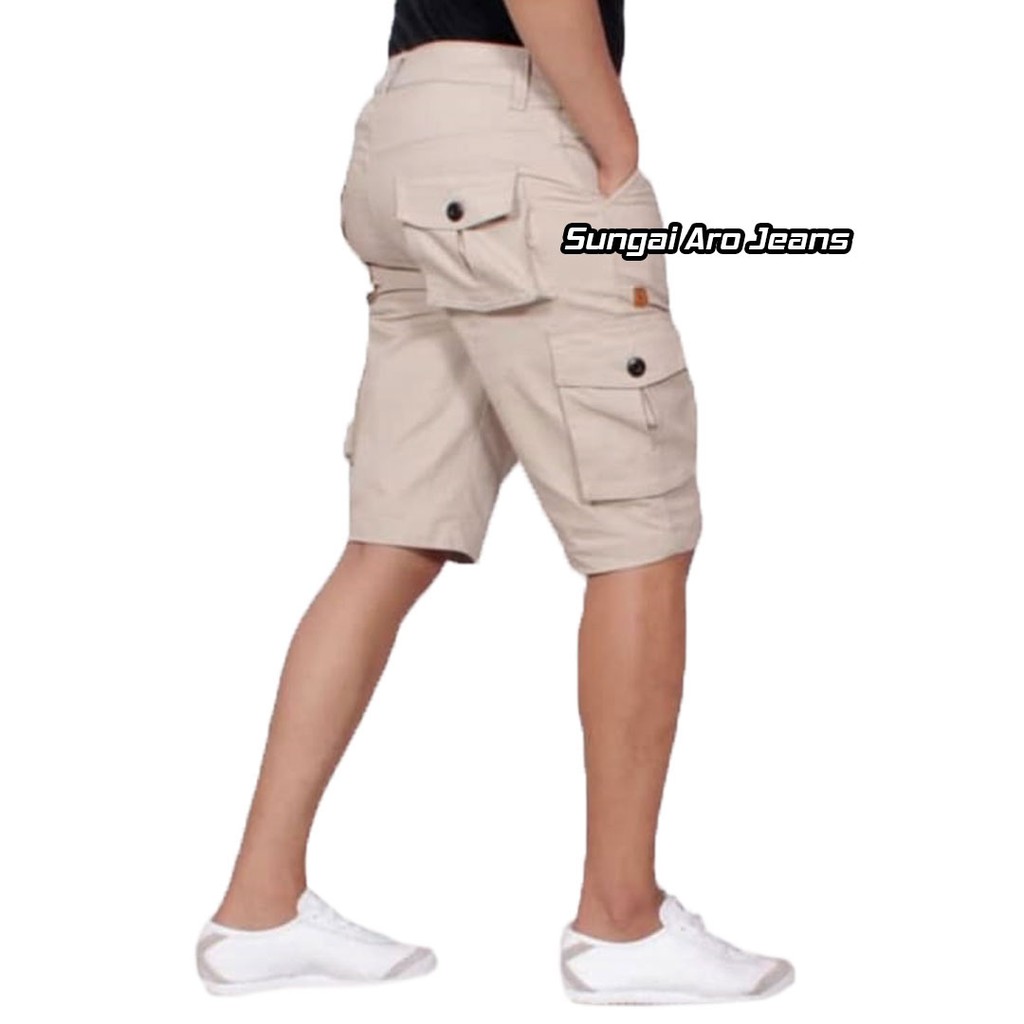 Celana Pendek Pria Cargo POLOS CREAM Model1 Sungai Aro Jeans