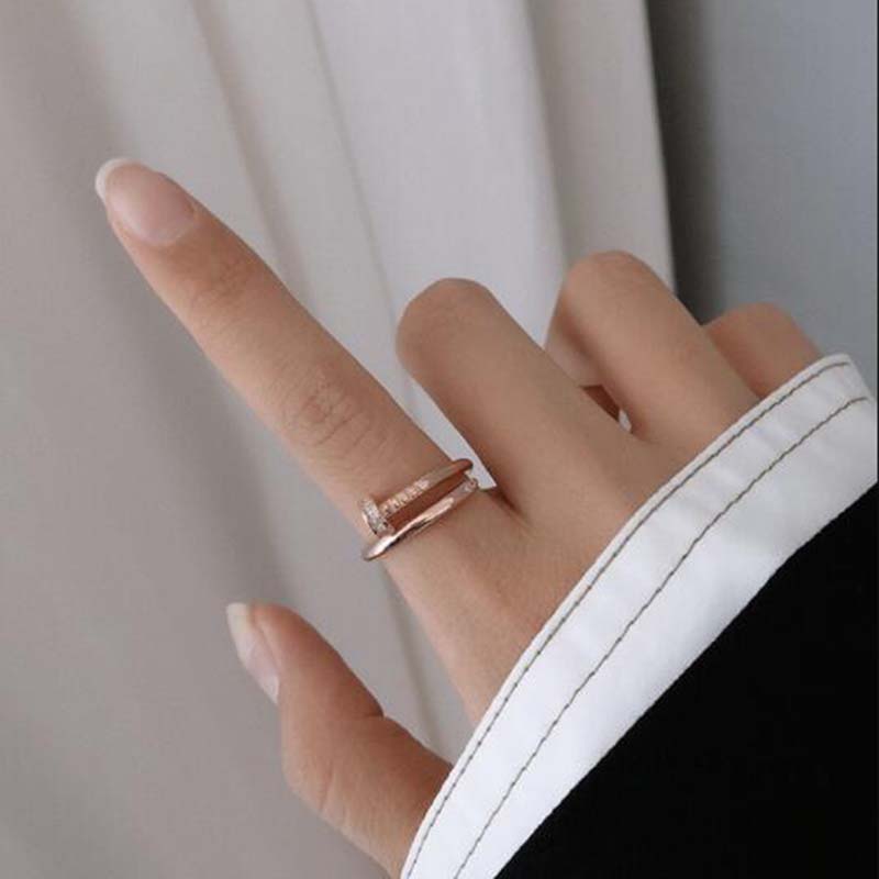 Paku Bentuk Cincin Berlian Kristal Stainless Steel Rose Gold Perak Fashion Wanita Pernikahan Rings