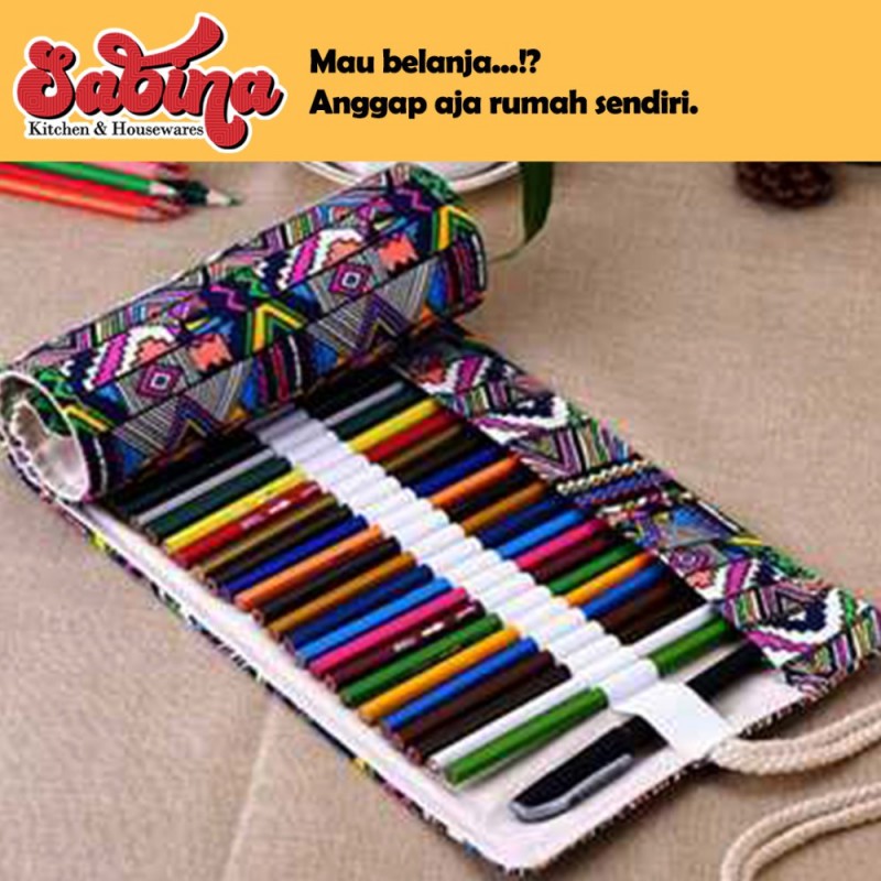 Marco Bohemian Tas Pensil Gulung Canvas 48 Slot 20 x 56CM