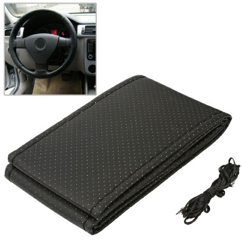 Karlor Cover Setir Mobil Kulit DIY Dengan Alat Jahit Hand Stiched Cover - RZLX501- Black