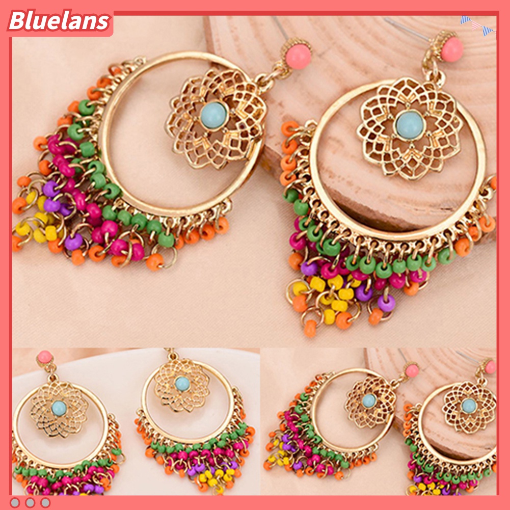 Anting Juntai Manik-Manik Ukir Rongga Warna-Warni Gaya Boho Untuk Wanita