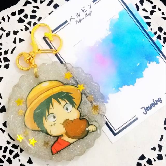 Gantungan kunci epoxy luffy one piece anime large glitter