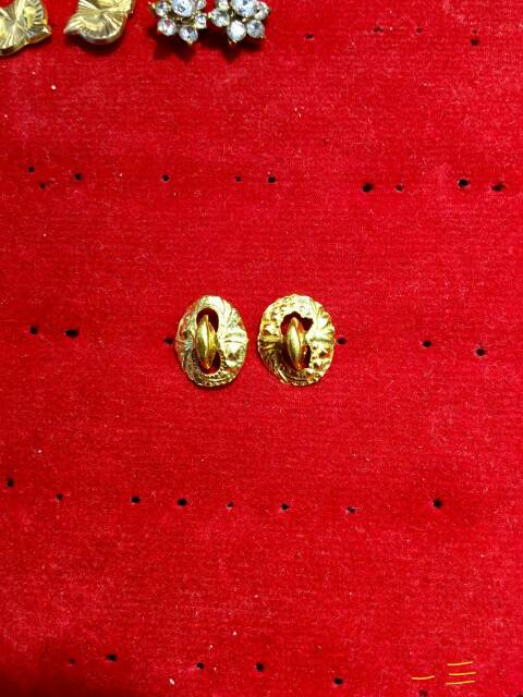24k Anting duduk paku cucuk stud anak dan dewasa emas asli kadar 85% 24k muda 1 satu - 2 dua g gr gram Bunga sanggul