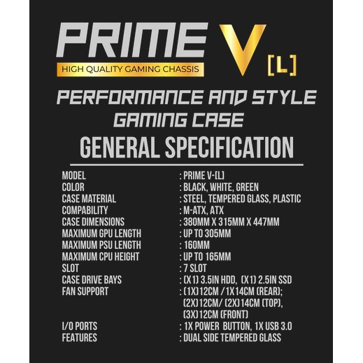 Prime V[L] Green - ALUMUNIUM EXTREME GAMING CASE - DUAL SIDE TEMPERED GLASS