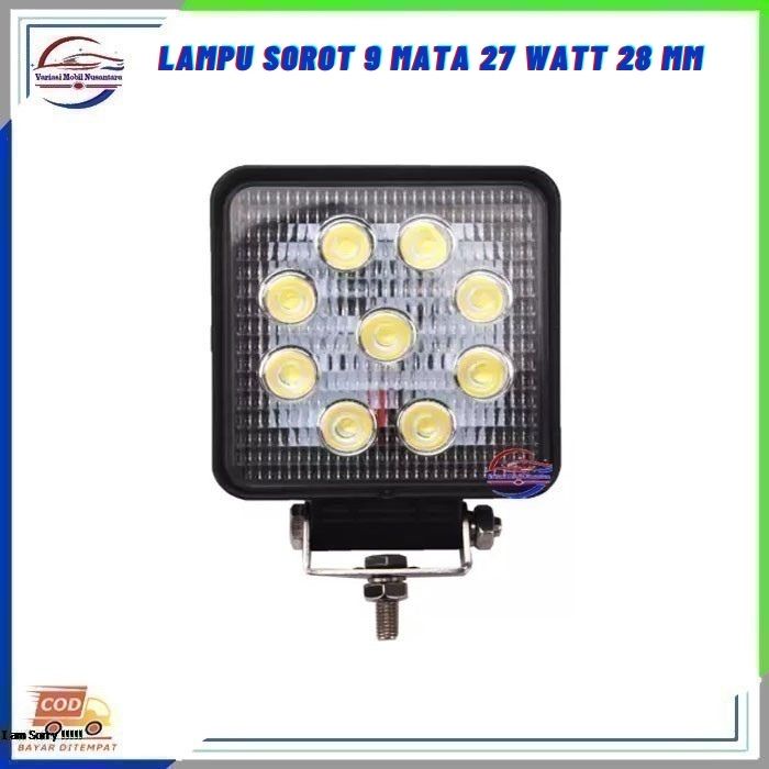 Lampu Led Tembak Sorot Putih Kabut Depan 9 Mata Kotak Variasi Mobil Truk Truck 12-24 Volt