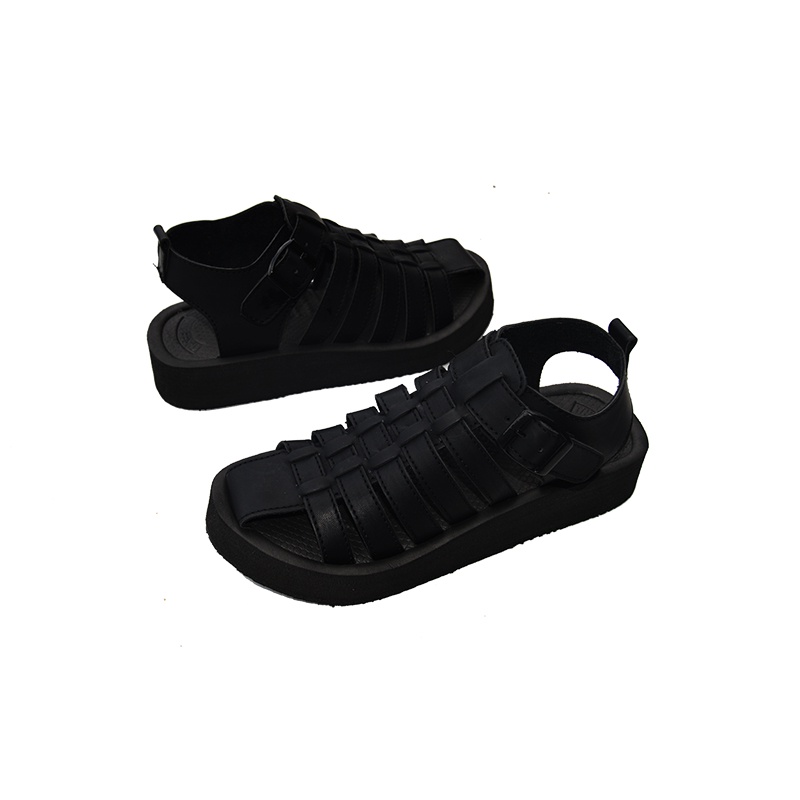 THREE BOX - Sandal Platform Wedges Tali Wanita Medium Jumbo - SPIDER BLACK