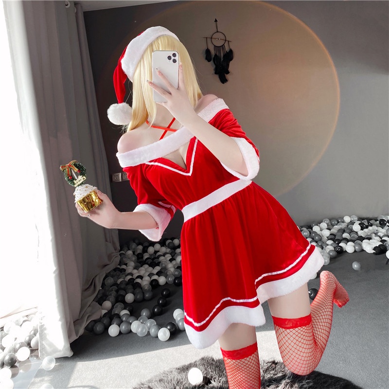 【Wetrose】Ready Stock New Sexy Lovely Cute Girl Christmas Santa Claus Cosplay Costume Uniform Clothes Natal Kostume Baju Lucu Dress