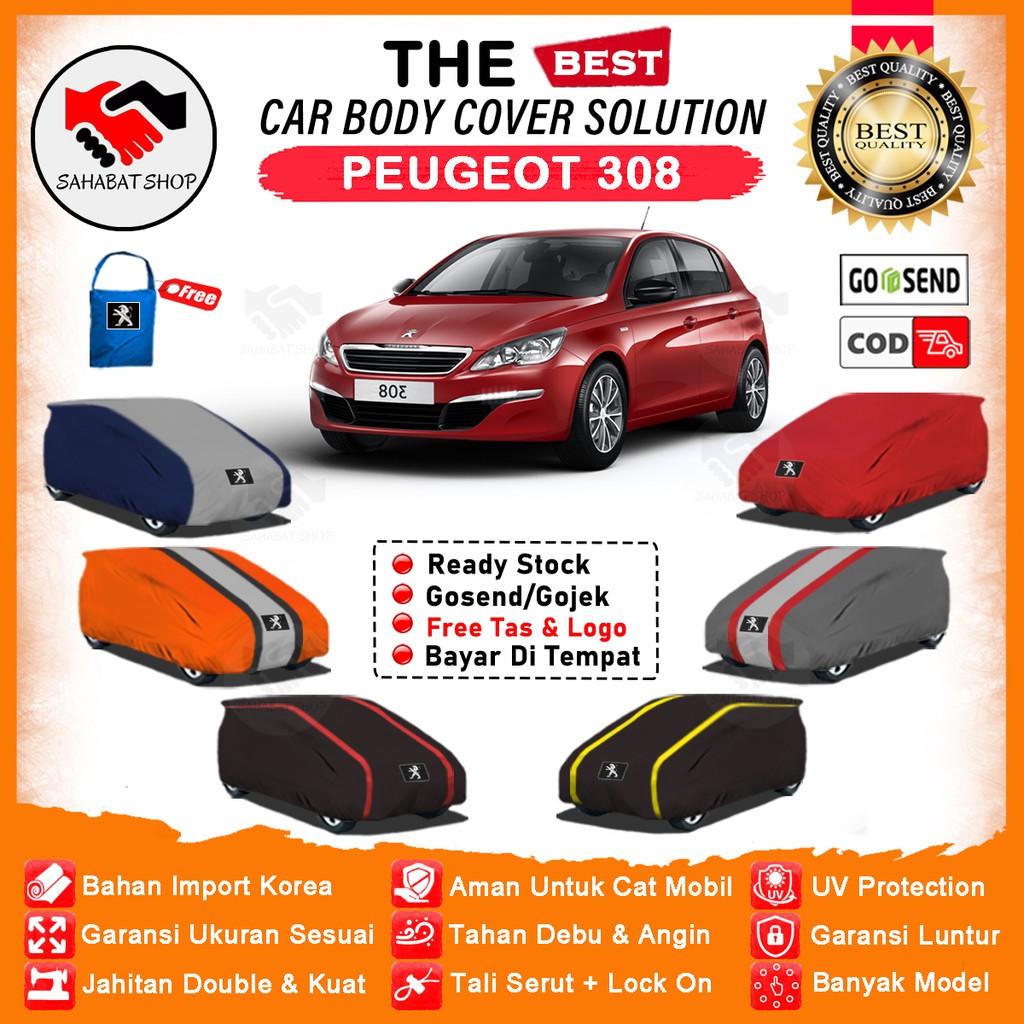 Sahabat Body Cover Mobil Peugeot 308 / Sarung Penutup Peugeot 308 Outdoor / Mantel Tutup Selimut Pelindung Jas Mantol Kerudung Kerodong Pembungkus Terpal Tutupan Kelambu Bungkus Mobil Peugeot 308 Waterproof Anti Air Model Orange