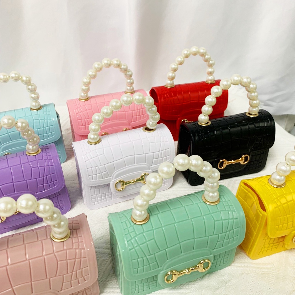 OSM JKT T5158 Tas Jelly Mutiara Motif Kulit Buaya Fashion Korea / Tas Selempang Hand Bag Wanita