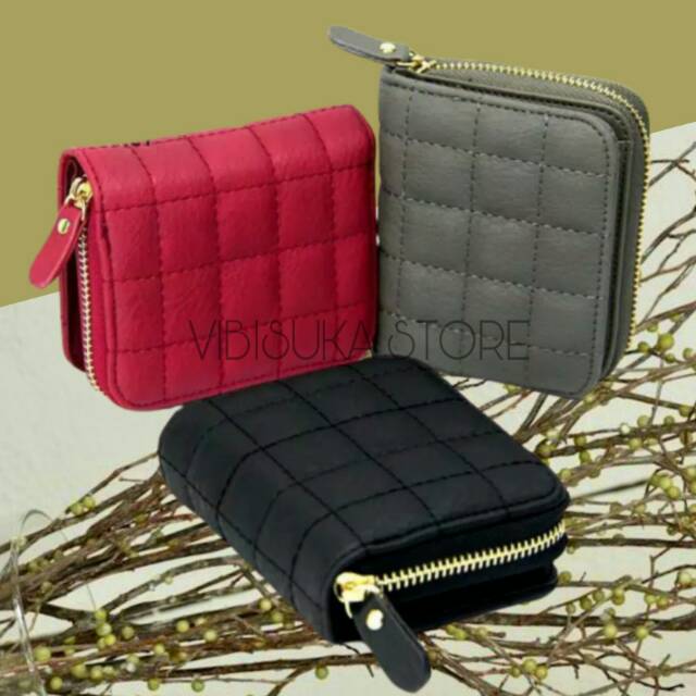 DOMPET LIPAT WANITA KOTAK KOTAK MINI KULIT IMPORT/DOMPET WANITA BAHAN KULIT PREMIUM/MERAH/ABU/HITAM