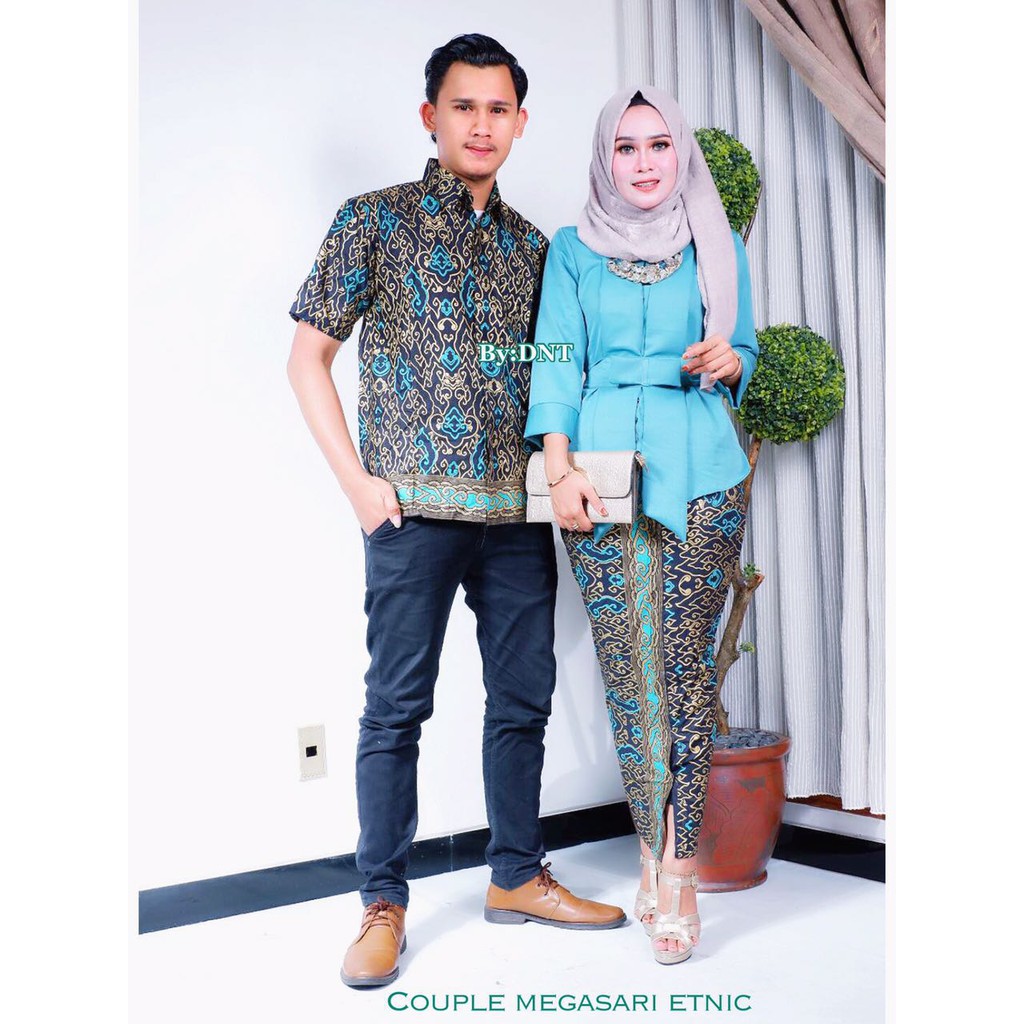 Batik Couple Sarimbit modern Megasari Etnik - Warna Pink, Tosca, Biru, Kuning - M L XL