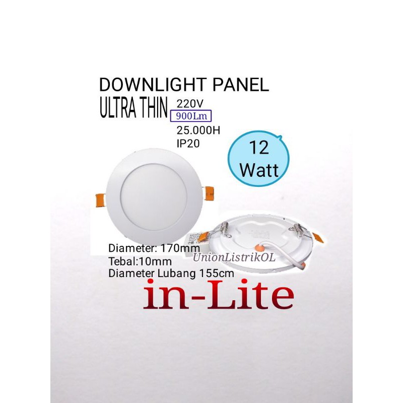 Lampu Downlight Panel inbow Bulat 12w inlite Putih 6500K bergaransi 1th