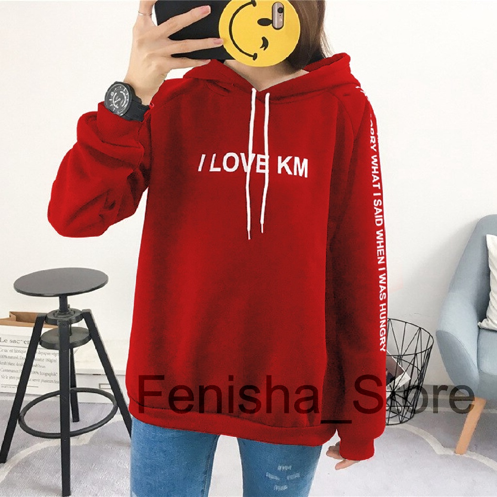 FenishaStore Sweater Hoodie Jumper Wanita I LOVE KM Bisa Bayar Ditempat COD