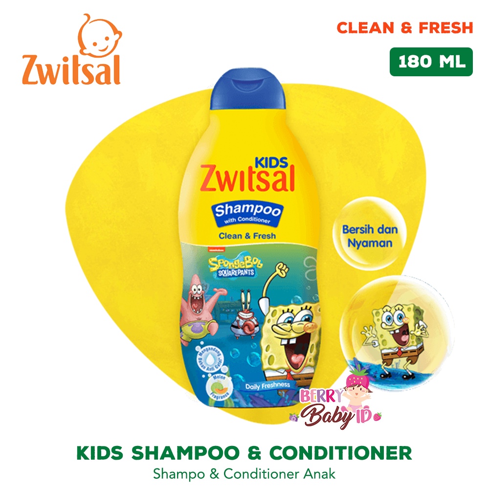 Zwitsal Kids Shampoo With Conditioner Green Pink Blue 180ml Berry Mart