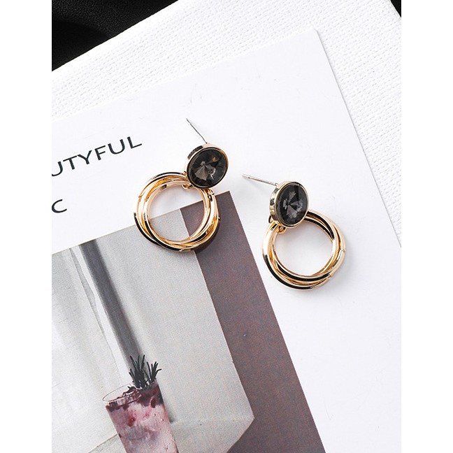 LRC Anting Tusuk Fashion Gold 925 Silver Needle Silver Needle Multi-layer Circle Geometric Earrings