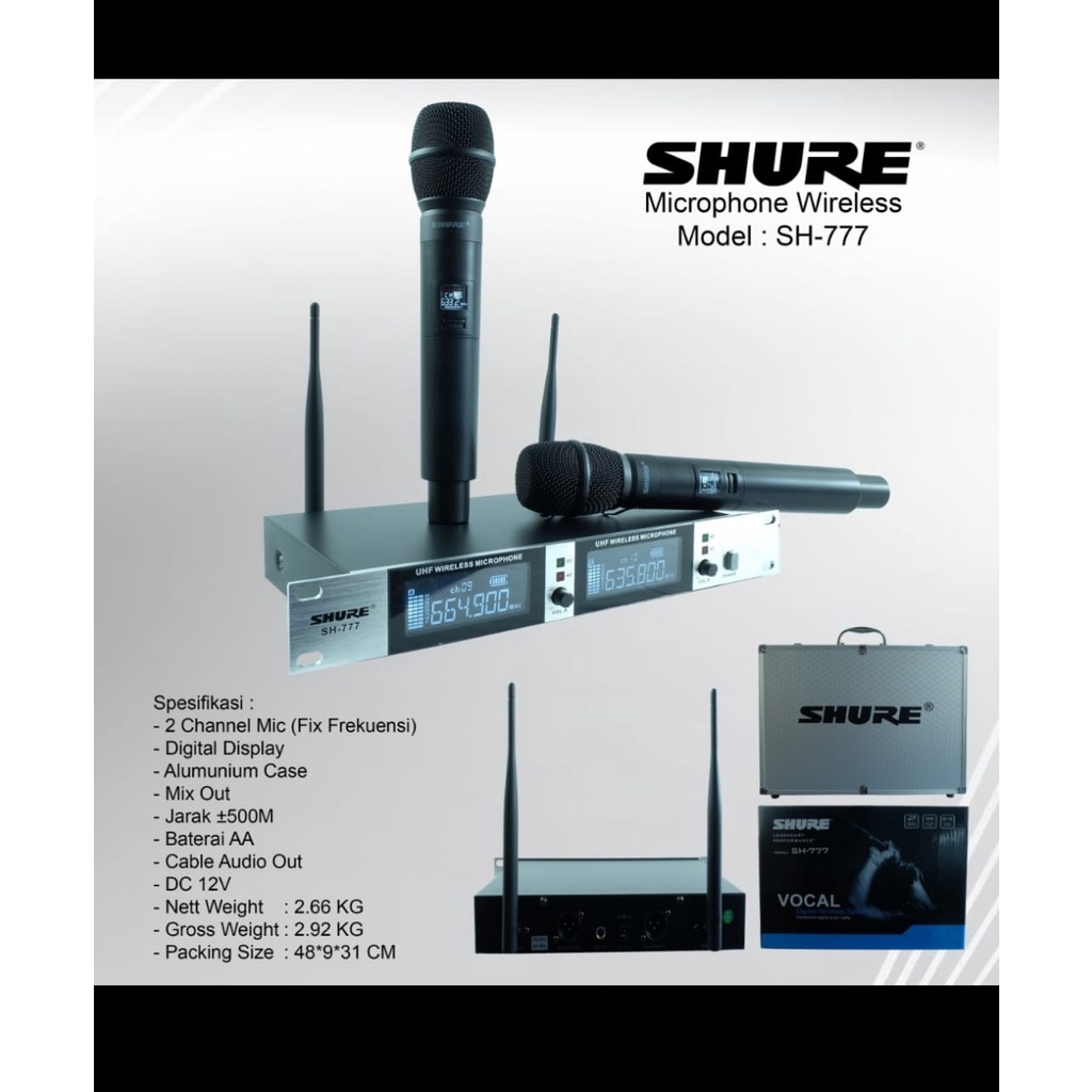 MICROPHONE WIRELESS SH 777 - MIC TANPA KABEL SH777   FREE KOPER