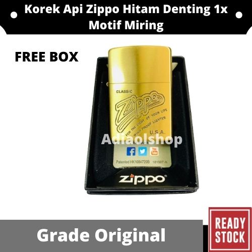 Zippo Gold Kuningan Denting 1x Grade Original Motif Miring