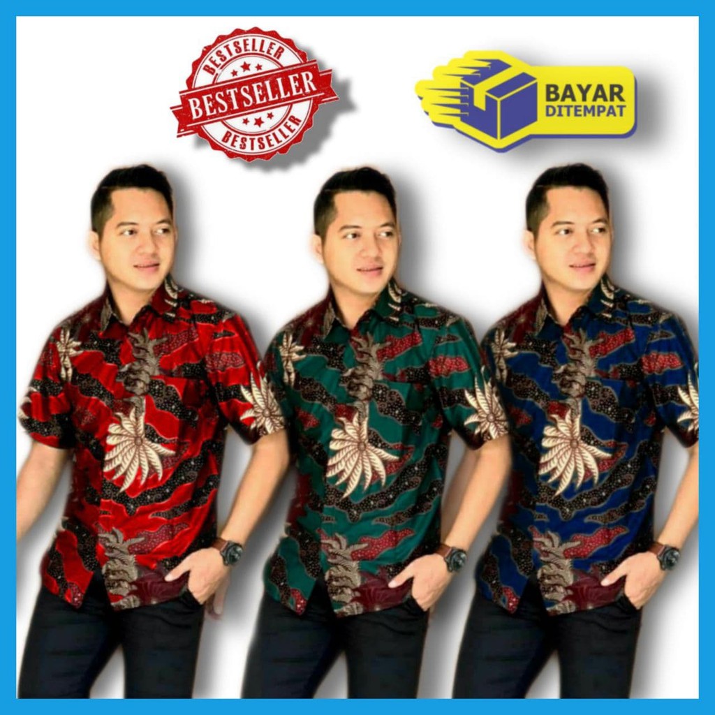 KEMEJA BATIK PRIA LENGAN PENDEK TERBARU KEKINIAN KEREN TRENDY TERBARU MOTIF WAYANG SOLO