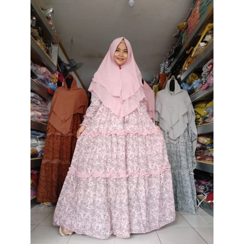 SET GAMIS SYARI BAJU MUSLIMAH WOLFIS WOLVIS MONALISA MOTIF BUNGA PLISKET CERUTY KHIMAR PET JUMBO ORI