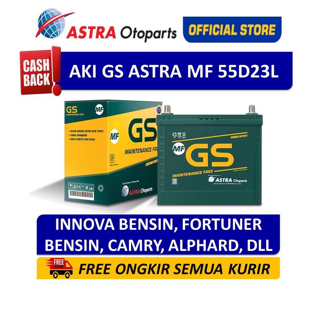 Aki GS ASTRA MF 55D23L untuk mobil Toyota Innova, Camry, Fortuner, dll