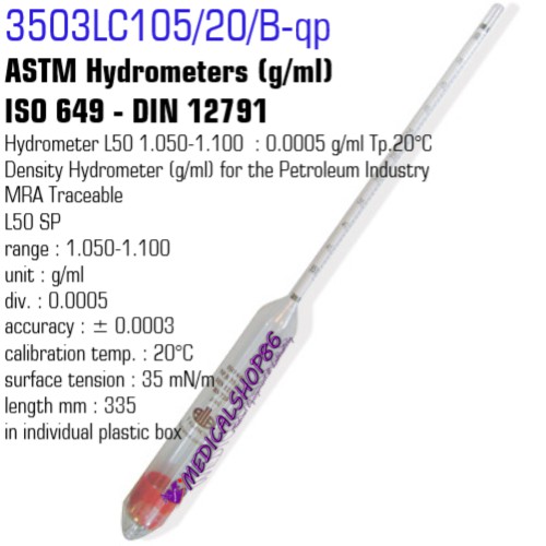 ASTM Hydrometer 1.050-1.100 ALLA FRANCE cat 3503LC105/20/B-qp