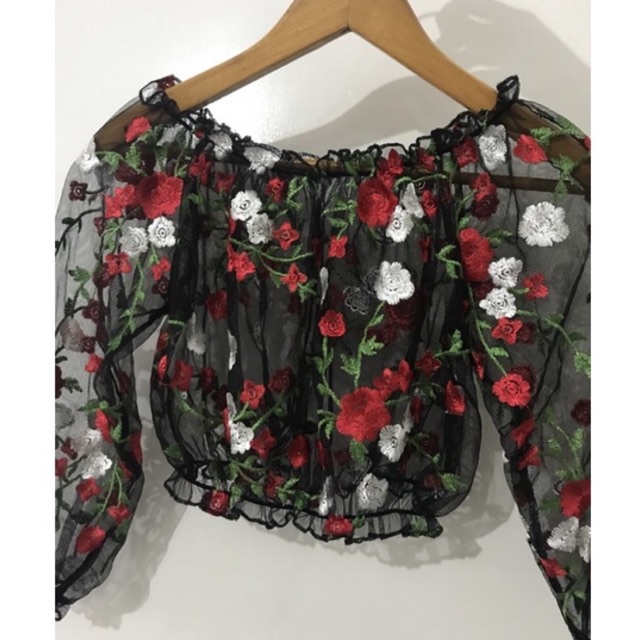 SALE Baju sabrina | Crop Top | Sabrina jaring-jaring motif bunga | second (100% bagus)